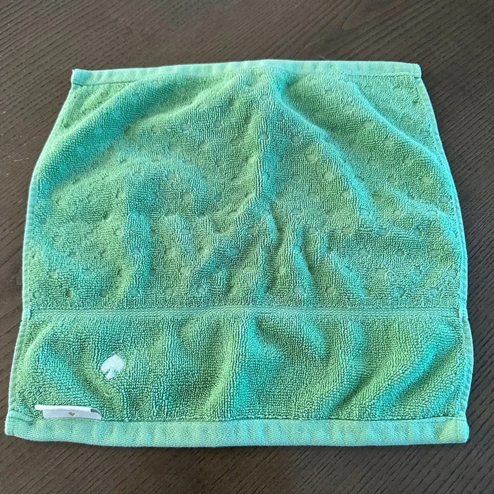 Kate‎ Spade 2 Pcs Bath Washcloths Green Dot Textured 12'' 100% Cotton Logo